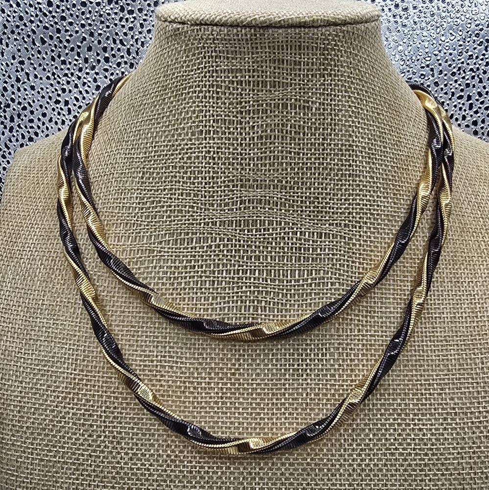 Vintage Monet Black & Gold Two-Toned Twisted Necklace